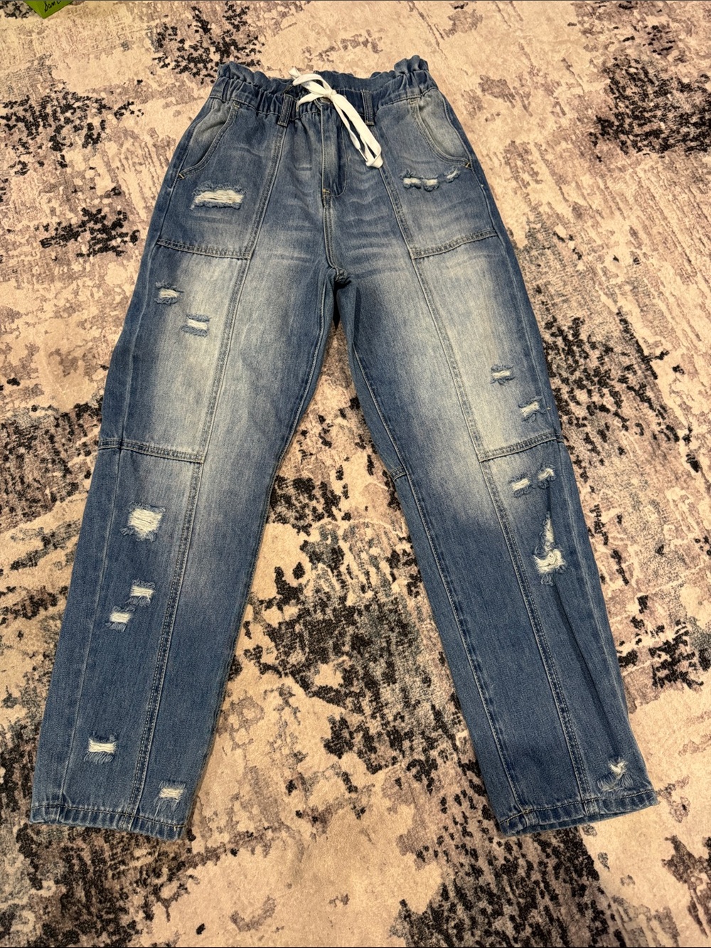 Relaxed Fit Distressed Blue Jeans Drawstring Waist Risen jeans size 26 NEW